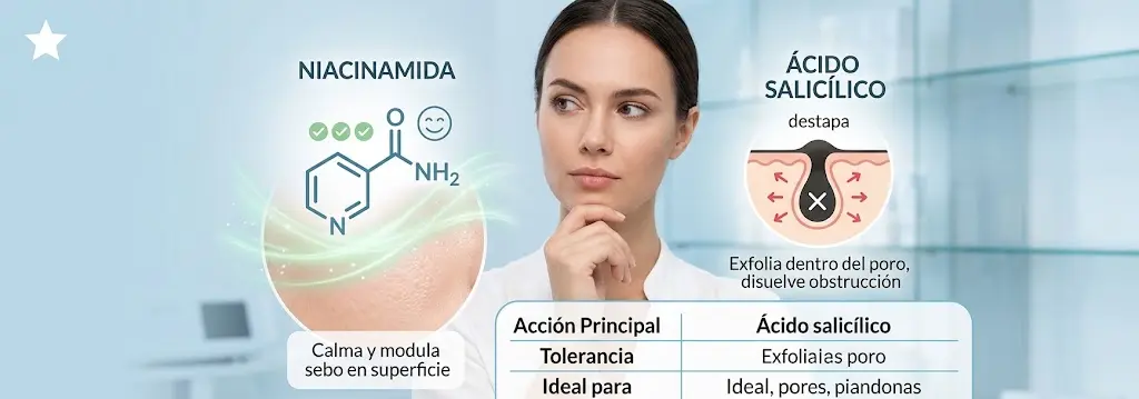 Niacinamida vs ácido salicílico: cuál elegir para piel grasa Comparativa de niacinamida y ácido salicílico para piel grasa